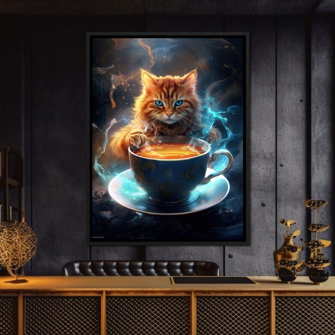 The Cat Smoky Stare Orange Kitten Blue Teacup Fantasy Poster