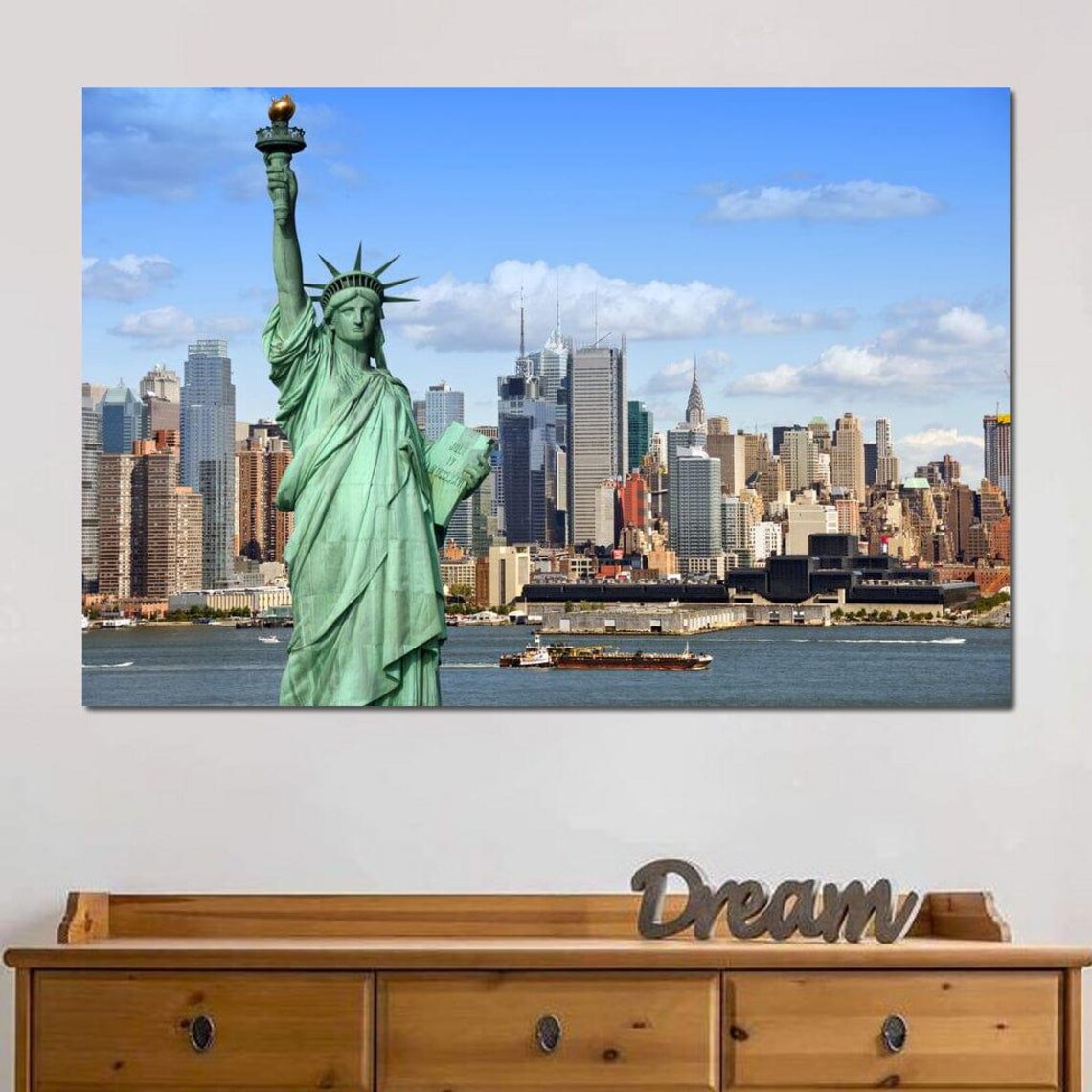 New York City Statue Of Liberty Manhattan Skyline Harbor View Poster - Image 4