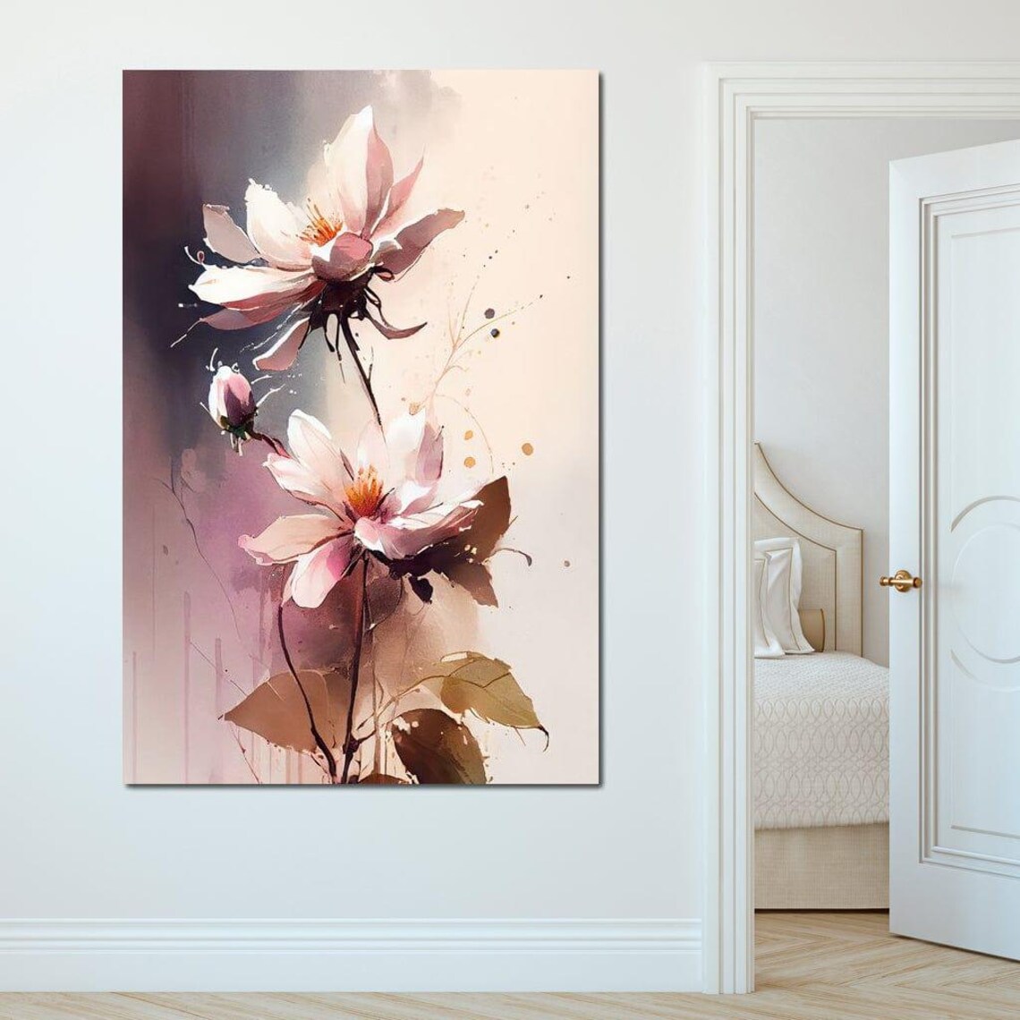 Elegant White Blossom Watercolor Botanical Tall Stem Wall Art Poster - Image 4