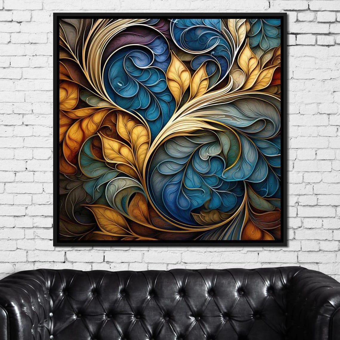 Blue Gold Swirling Leaf Fractal Pattern Abstract Modern Wall Art - Image 4