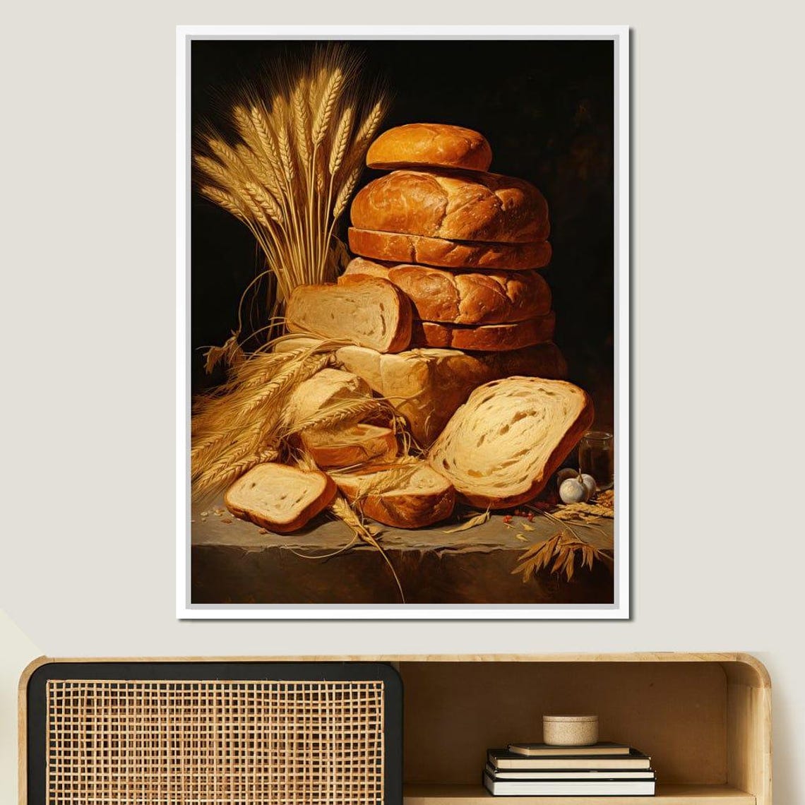 Rustic Bread Loaves Wheat Stalks Still Life Kitchen Wall Art Print - Image 2
