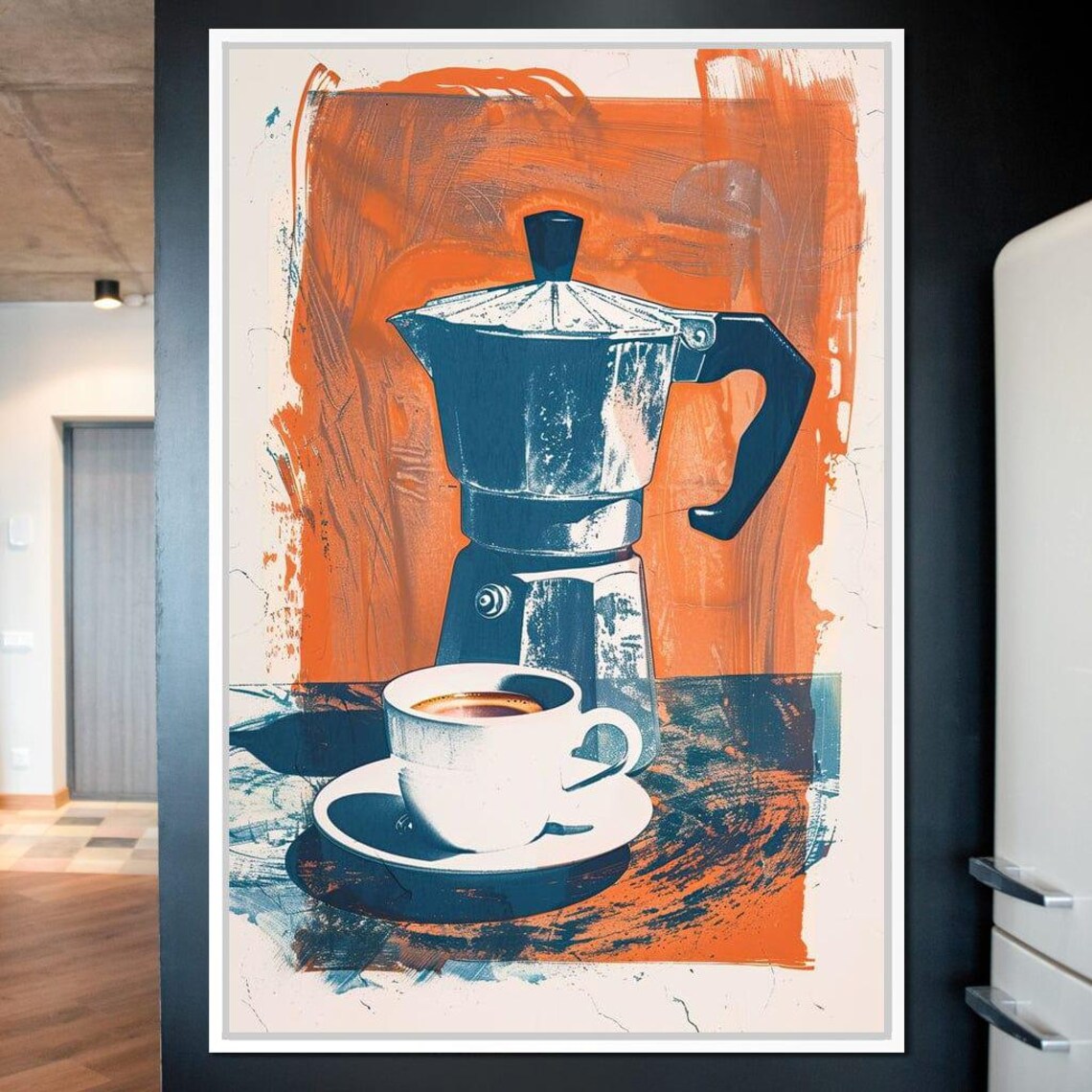 Vintage Moka Pot Espresso Coffee Cup Retro Kitchen Wall Art Poster - Image 3