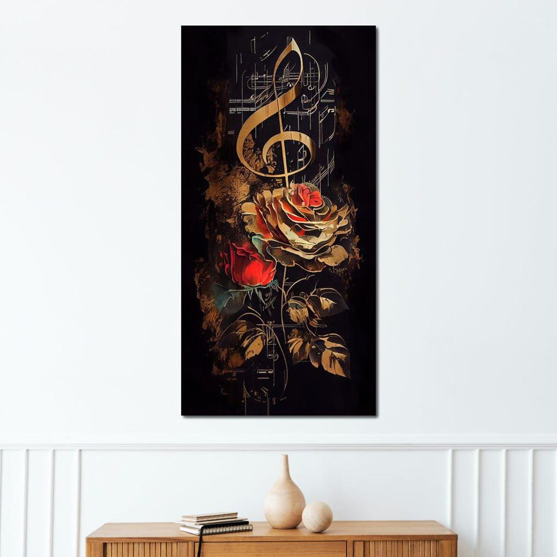 Golden Treble Clef Red Roses Sheet Music Dark Classical Poster - Image 4