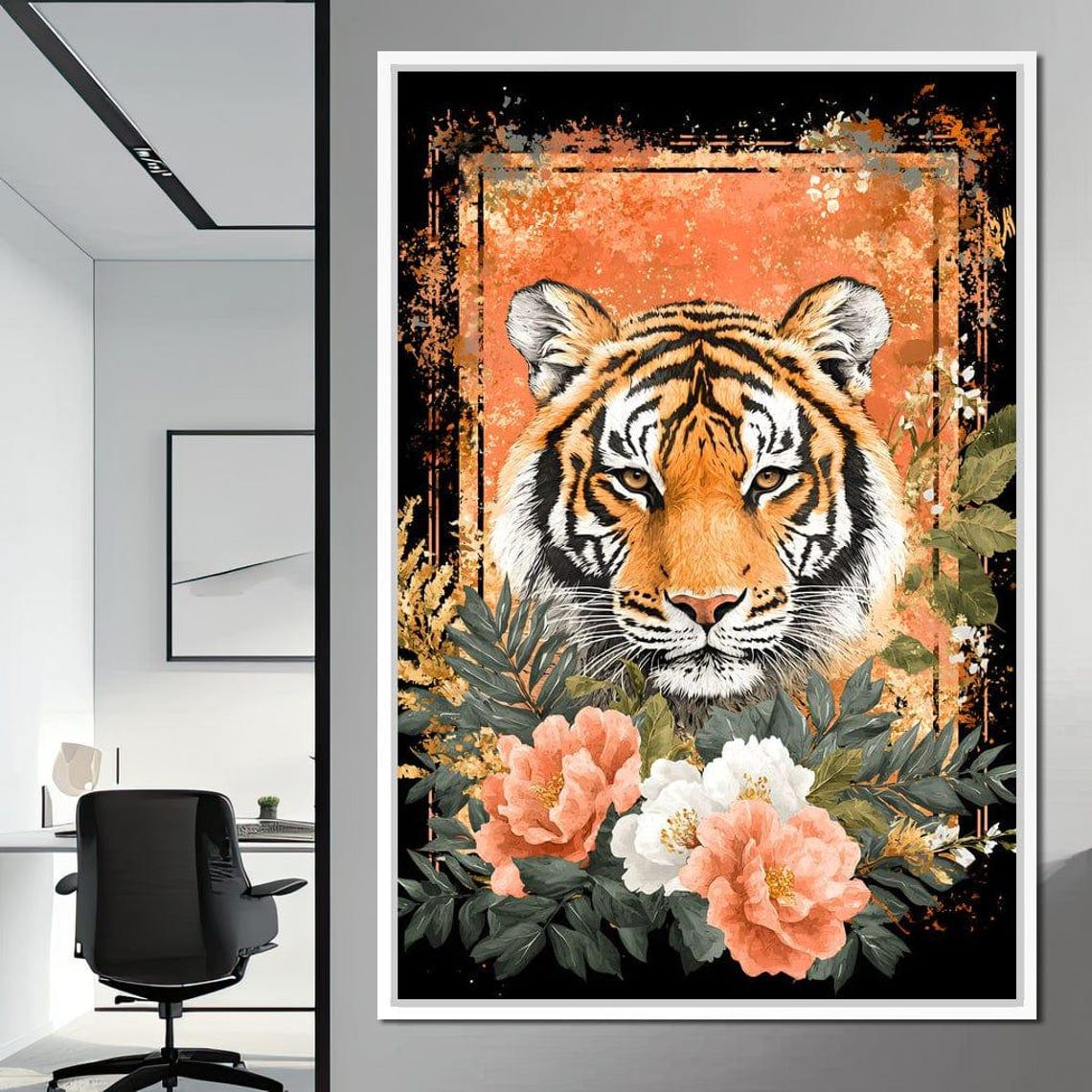 Tiger Majesty Floral Harmony Exotic Tiger Home Decor Bold Painting Nature Art Colorful Wall Art By Nichecanvas - Image 3