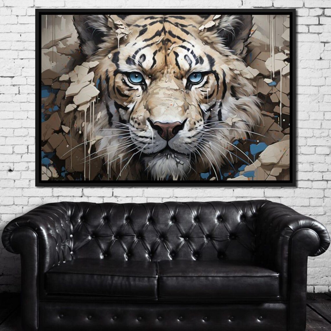 White Tiger Blue Eyes 3D Breakthrough Big Cat Wildlife Art Poster - Image 2