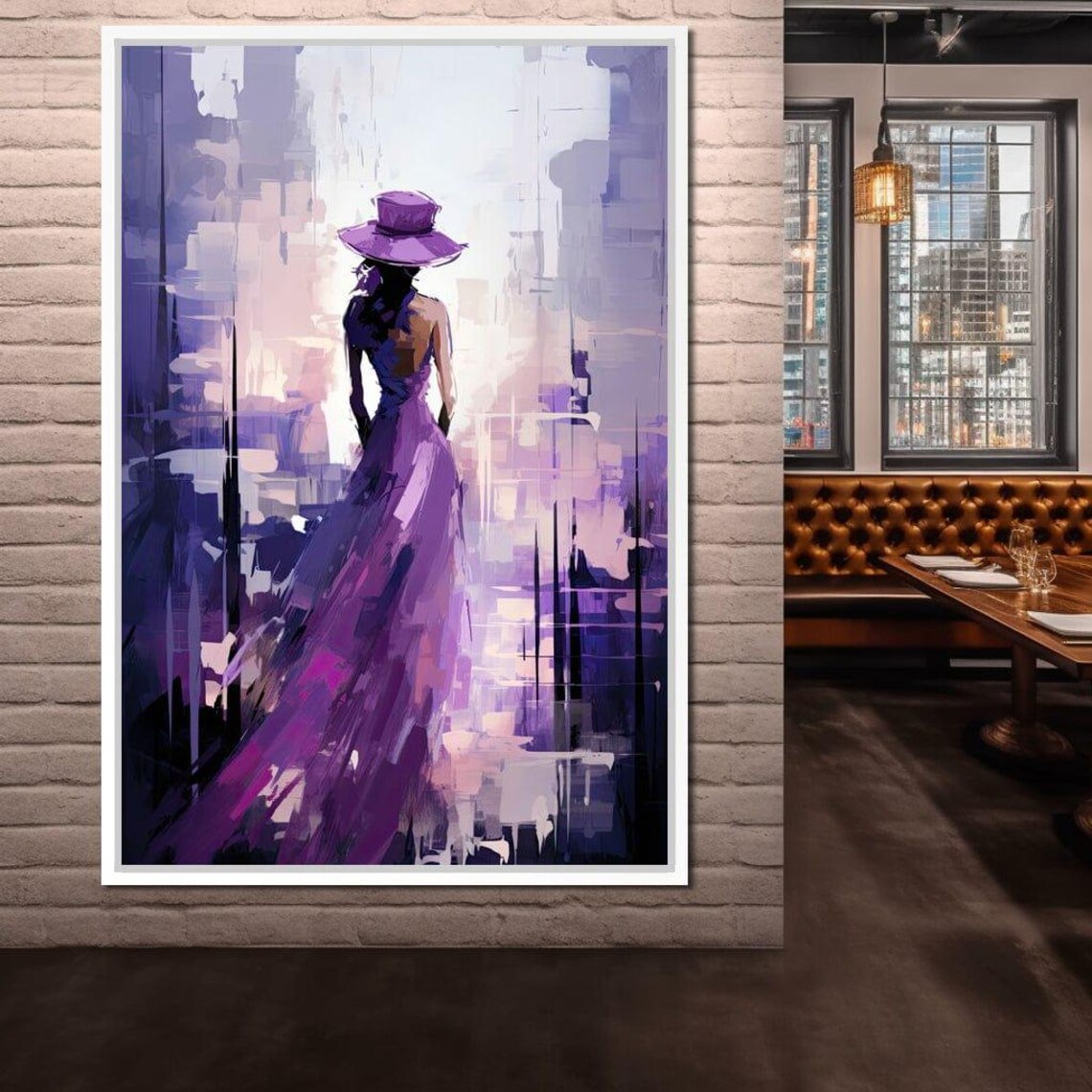 Violet Dress Woman City Twilight Abstract Elegant Wall Art Print - Image 4