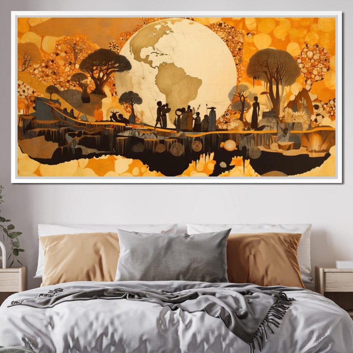 African Landscape Sakeem Gibbs Multi Panel Wall Art Warm Colors Brown Decor Yellow Tones Nature Scene By Nichecanvas - Image 4