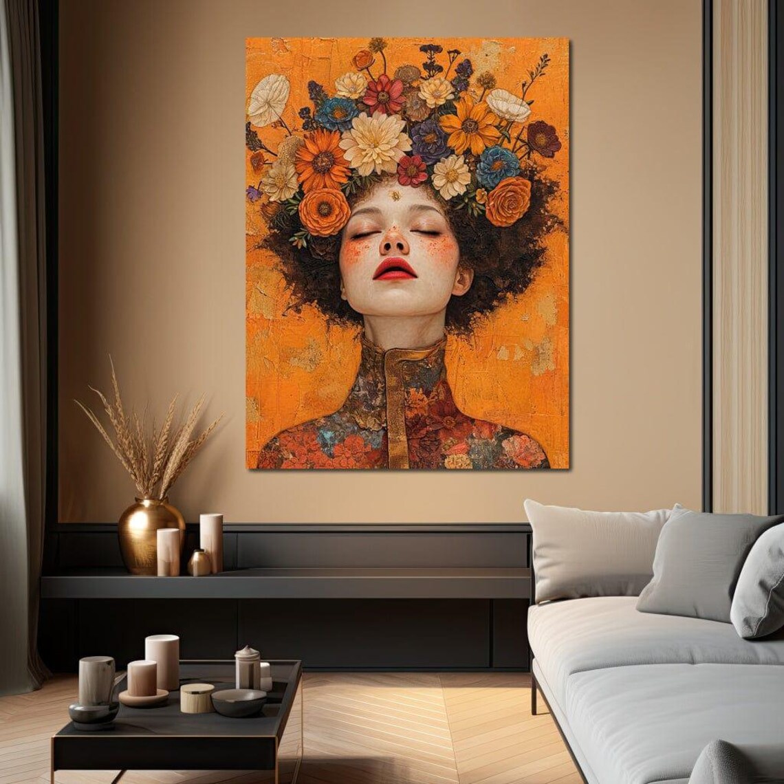 Autumn Wildflower Crown Woman Closed Eyes Boho Floral Art Print - Image 2