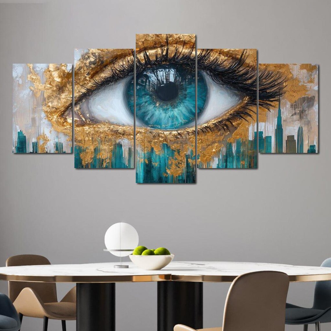 Blue Eye Gold Leaf City Skyline Surreal Abstract Eye Wall Art - Image 3
