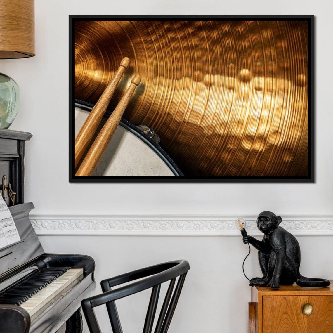 Golden Cymbal Drumsticks Close Up Percussion Music Photography Wall Poster - Image 2