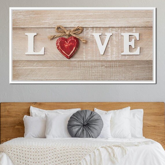 Love Is Where The Heart Is Rustic Wooden Letters Red Heart Farmhouse Poster