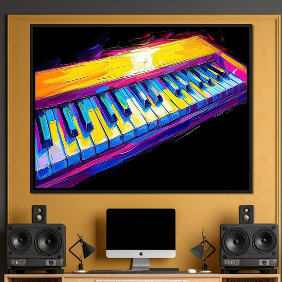 Neon Piano Keyboard Abstract Painting Colorful Musical Keys Wall Art Poster
