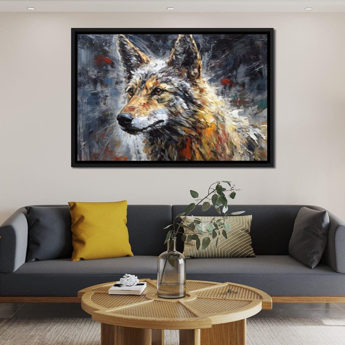 Coyote Portrait Expressive Eyes Painterly Wildlife Dark Modern Art Poster - Image 3