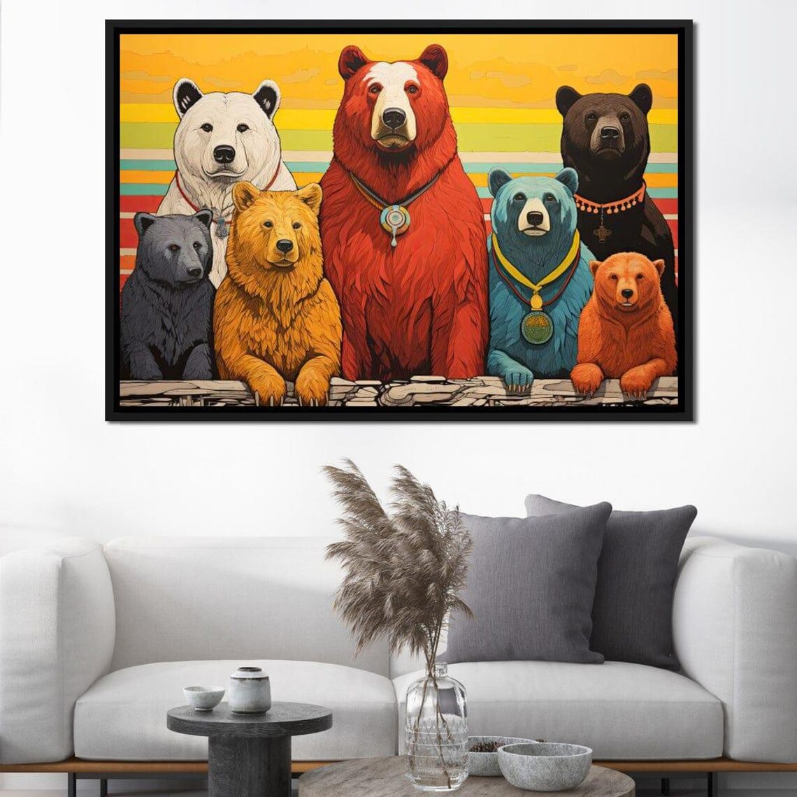 Colorful Bear Family Portrait Whimsical Rainbow Bears Group Wall Art Poster - Image 3