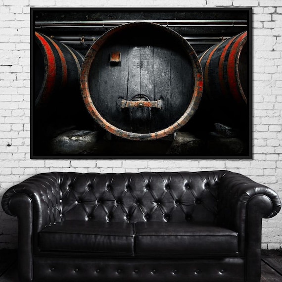 Old Wooden Wine Barrels Dark Cellar Rustic Vintage Wall Art Print Poster