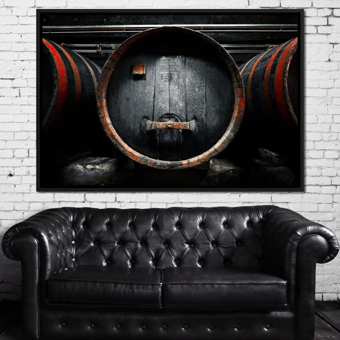 Old Wooden Wine Barrels Dark Cellar Rustic Vintage Wall Art Print Poster