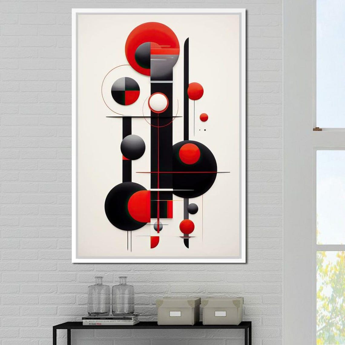 Architectural Symphony In Red And Charcoal Modern Decor Abstract Geometric Design Minimalist Art Print By Nichecanvas - Image 3