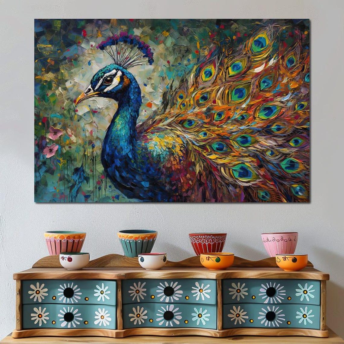 Peacock Iridescent Tail Feathers Colorful Bird Art Print Wall Decor - Image 4