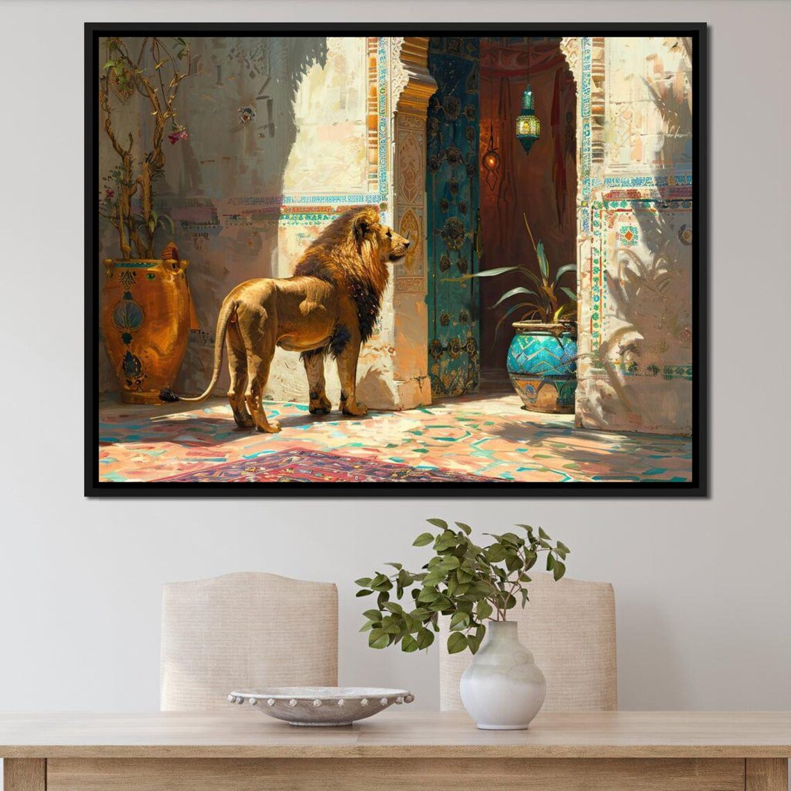 Majestic Lion Standing Moroccan Courtyard Sunlit Mosaic Tiles Art Poster - Image 3