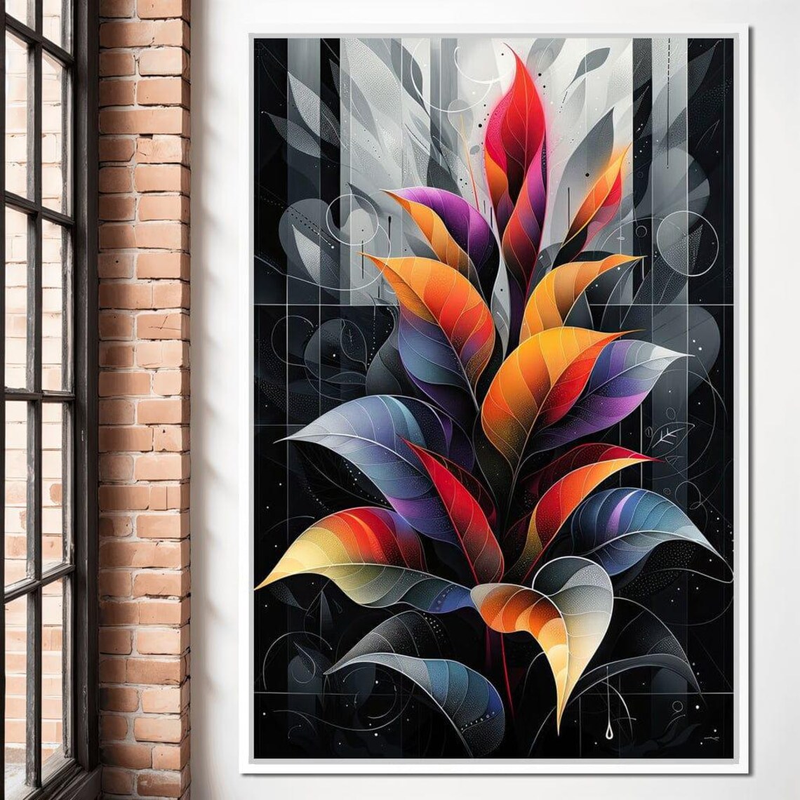 Rainbow Autumn Leaves Bouquet Black Background Botanical Wall Art - Image 3