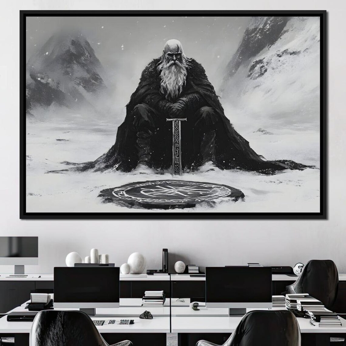 Ancient Nordic Vigilance Viking Warrior, Monochrome Art Print - Image 3
