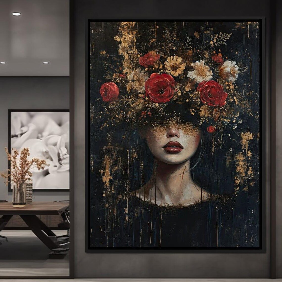 Bloom of the Nightfall, Surreal Floral Portrait Art Print