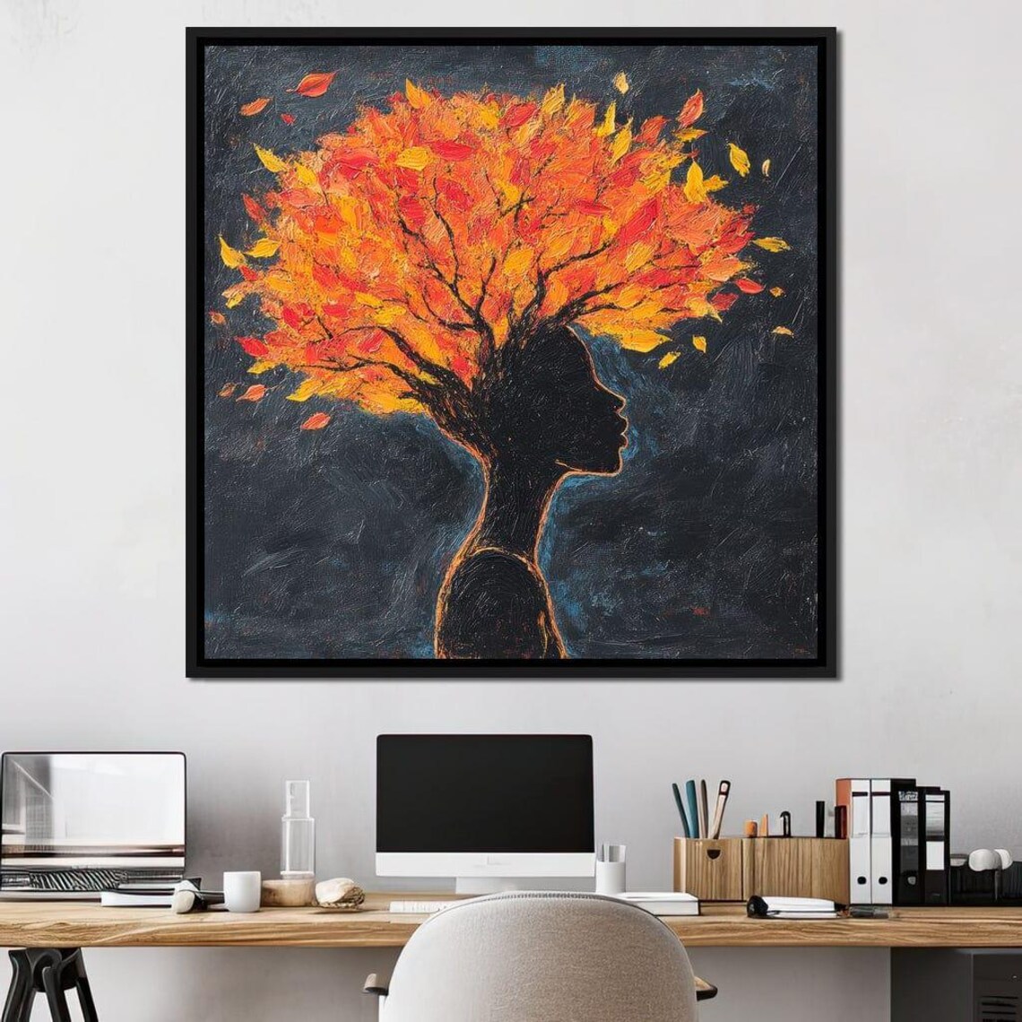 Woman Silhouette Crowned With Fiery Orange Autumn Foliage Hair Poster - Image 4