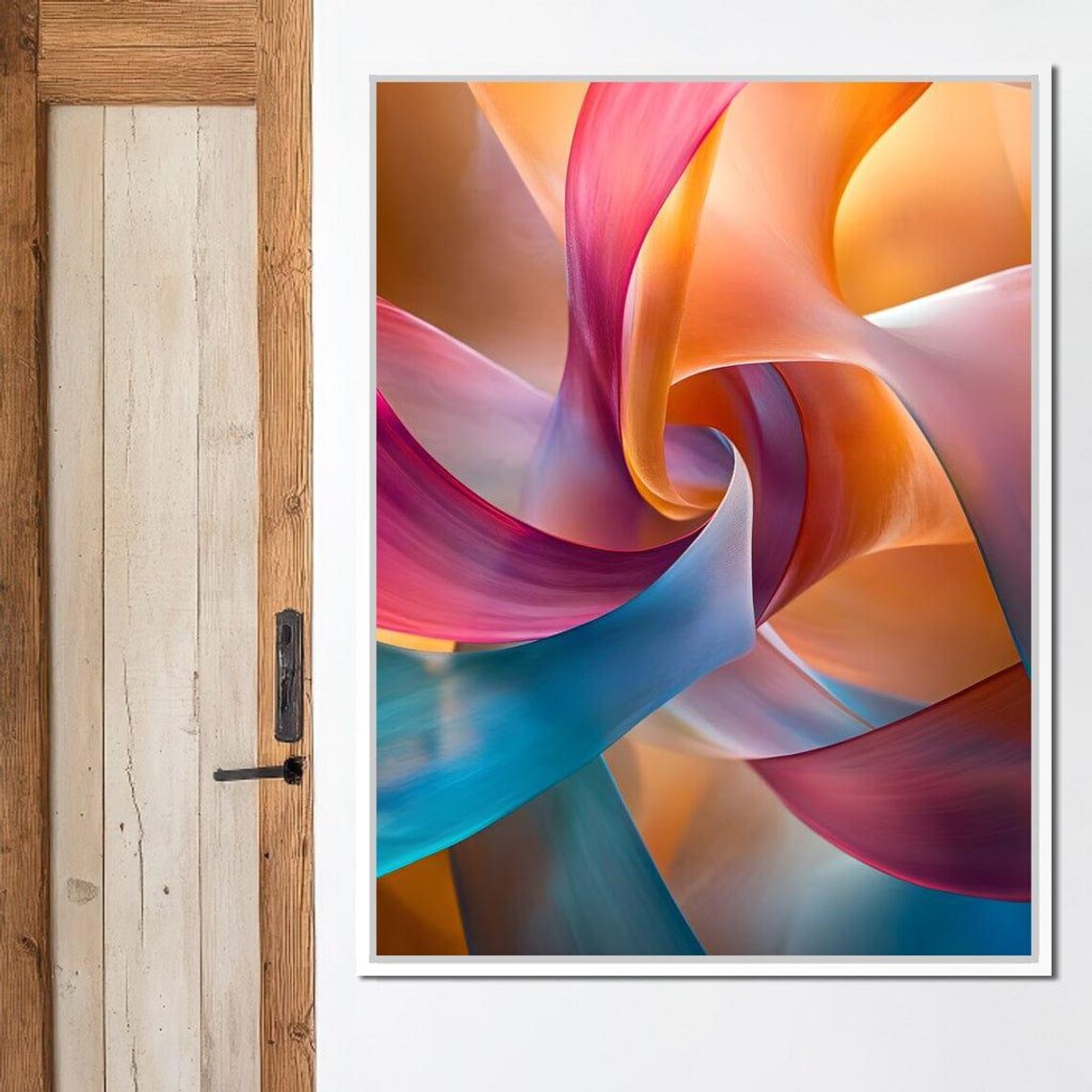 Flowing Pink Orange and Teal Silk Ribbons Modern Abstract Wall Poster - Image 3