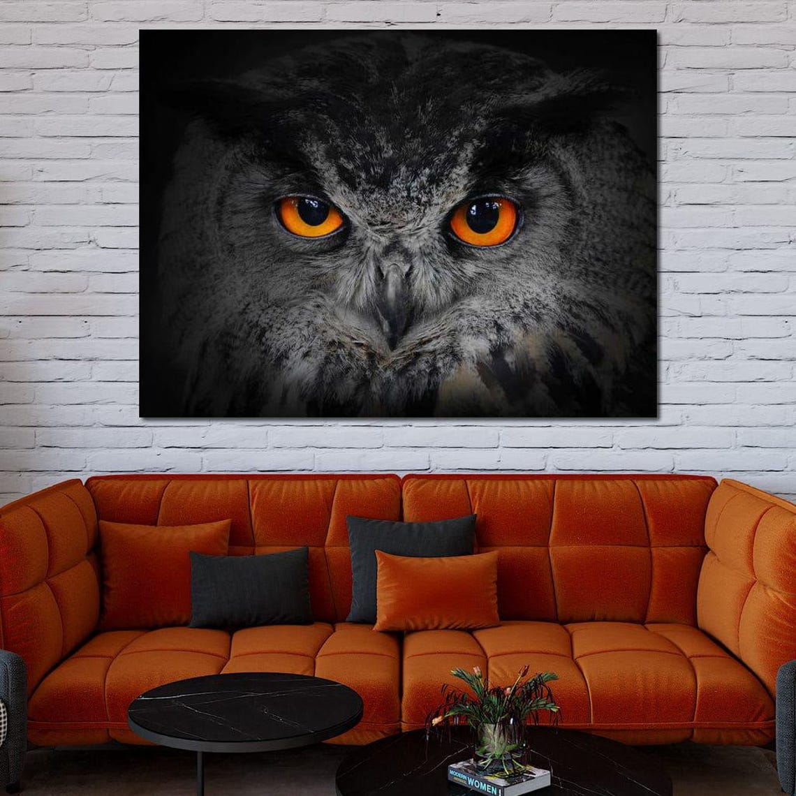 Black Owl Piercing Orange Eyes Dark Dramatic Wildlife Art Poster - Image 3