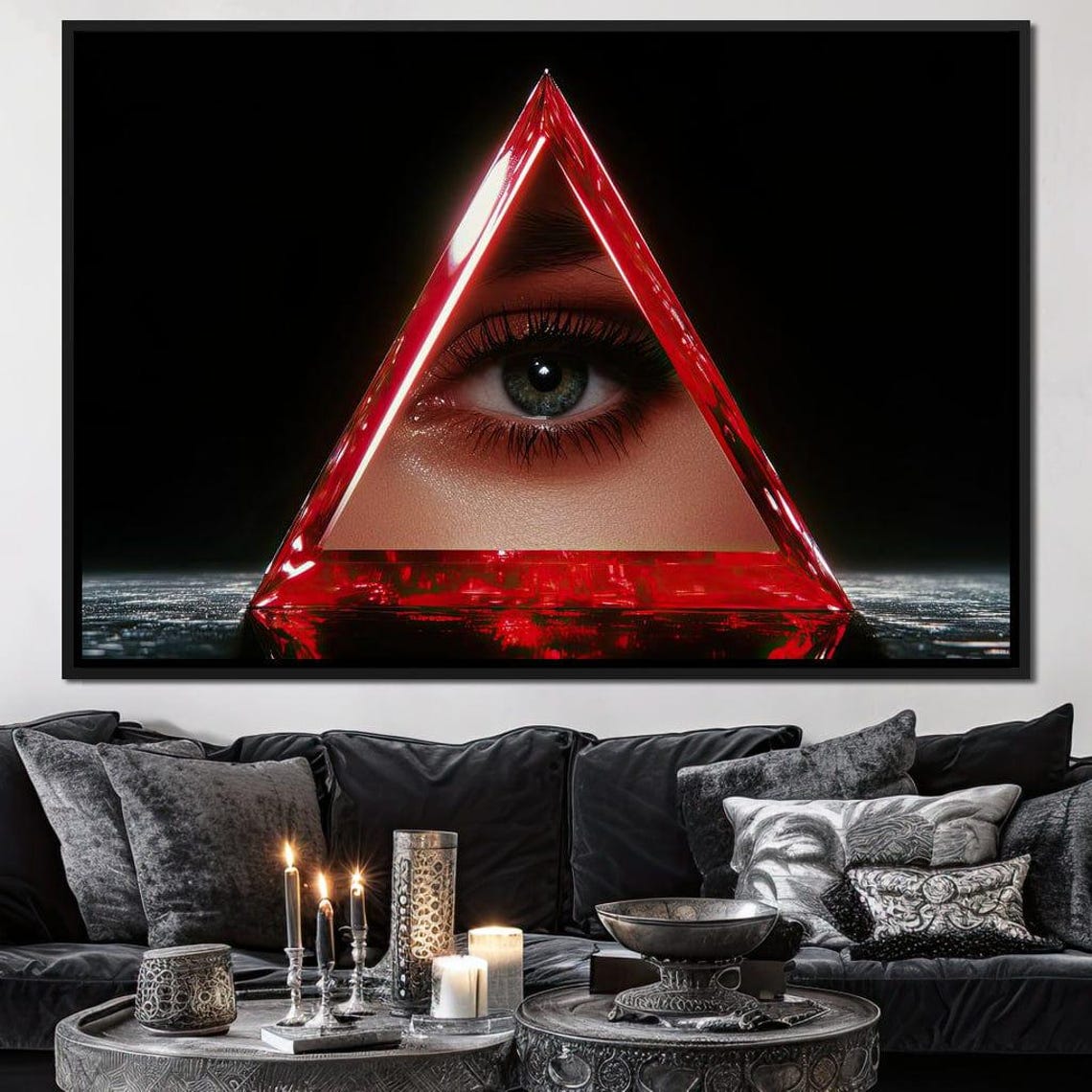 Red Crystal Prism Triangle Eye Surreal Geometric Visionary Art Poster - Image 3