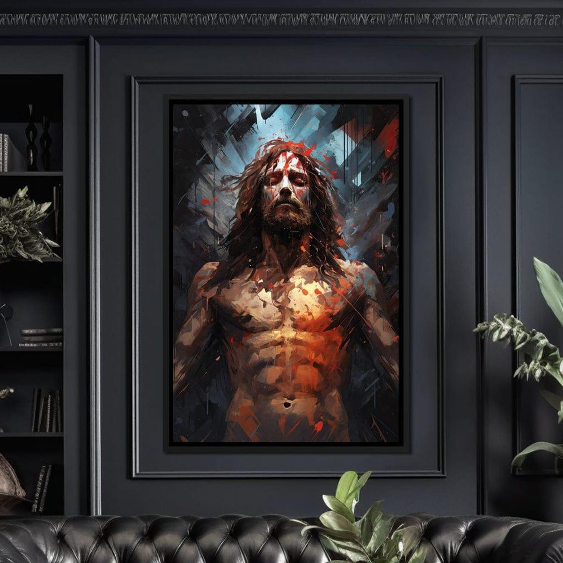 Shadows Of The Abyss Jesus Christ Red Splatter Sacred Poster
