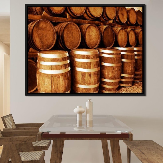 Oak Whiskey Barrels Rustic Distillery Stacked Wooden Barrels Home Bar Poster