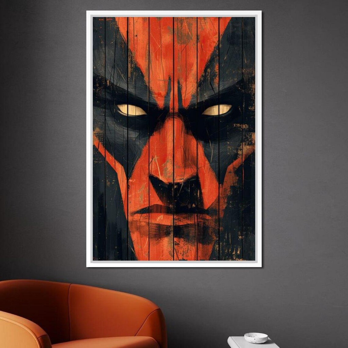 Fiery Crimson Masked Warrior Abstract Face Bold Dark Red Wall Art - Image 3