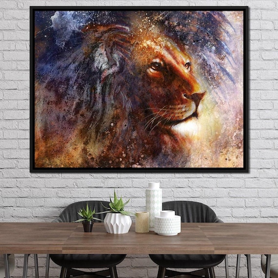 Majestic Lion Watercolor Splash Warm Gold Wildlife Portrait Wall Poster