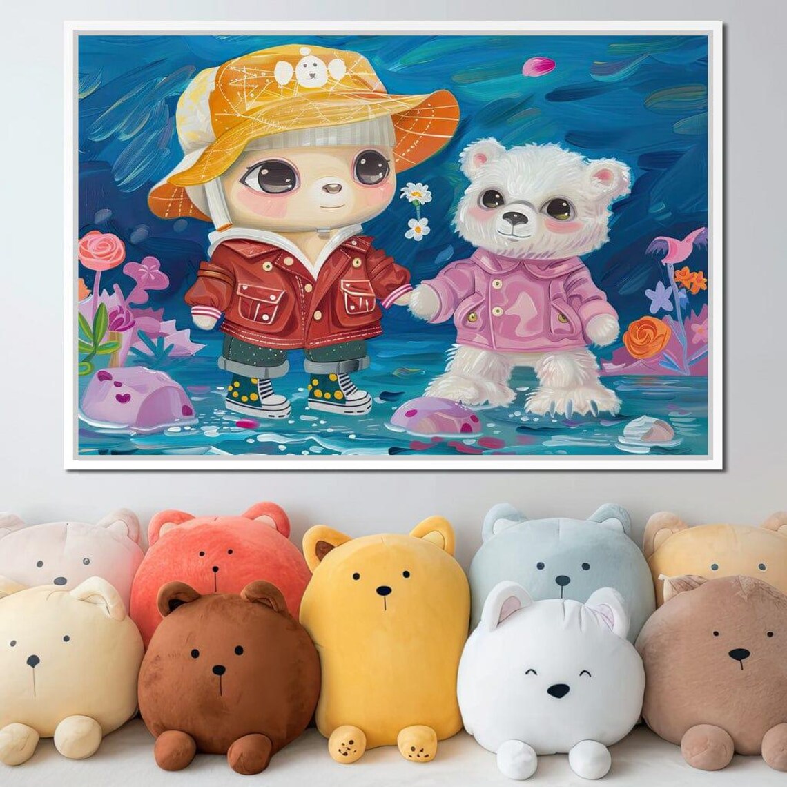 Beach Day Cartoon Friends Cute Animal Kids Room Seaside Fun Art Poster - Image 3