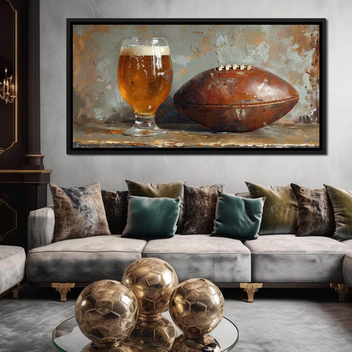 Autumn Game Night Cheers Beer And Football Art Cozy Fall Sports Decor Football Season Wall Art By Nichecanvas