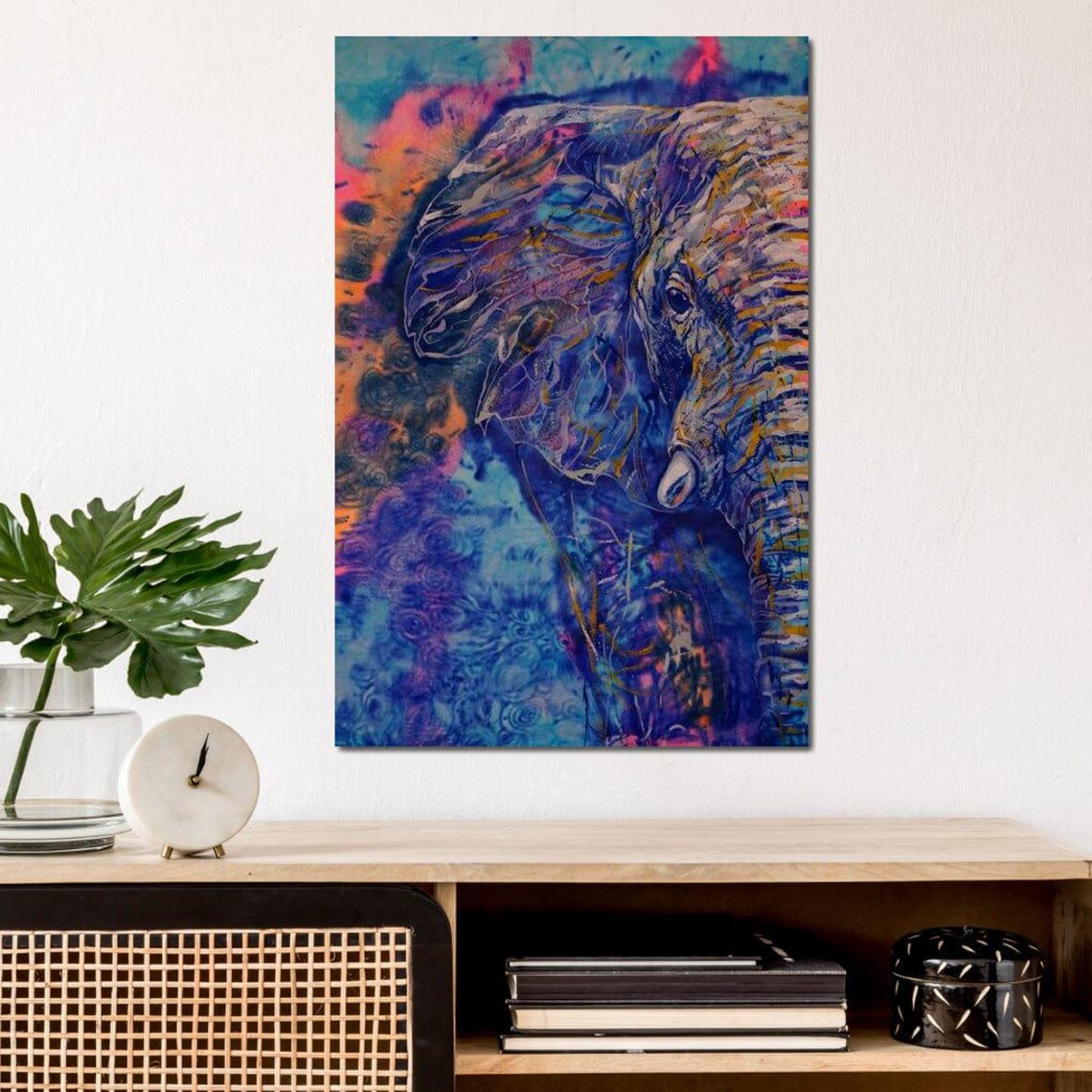 Blue Elephant Abstract Painting Colorful Wildlife Majestic Animal Wall Poster - Image 3