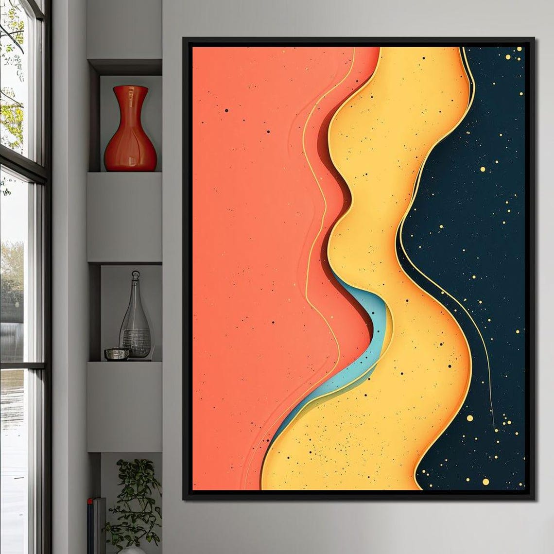 Modern Abstract Flowing Coral Gold Navy Elegant Contemporary Poster - Image 3