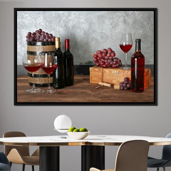 Red Wine Bottles Glasses Grapes Rustic Still Life Winery Table Poster