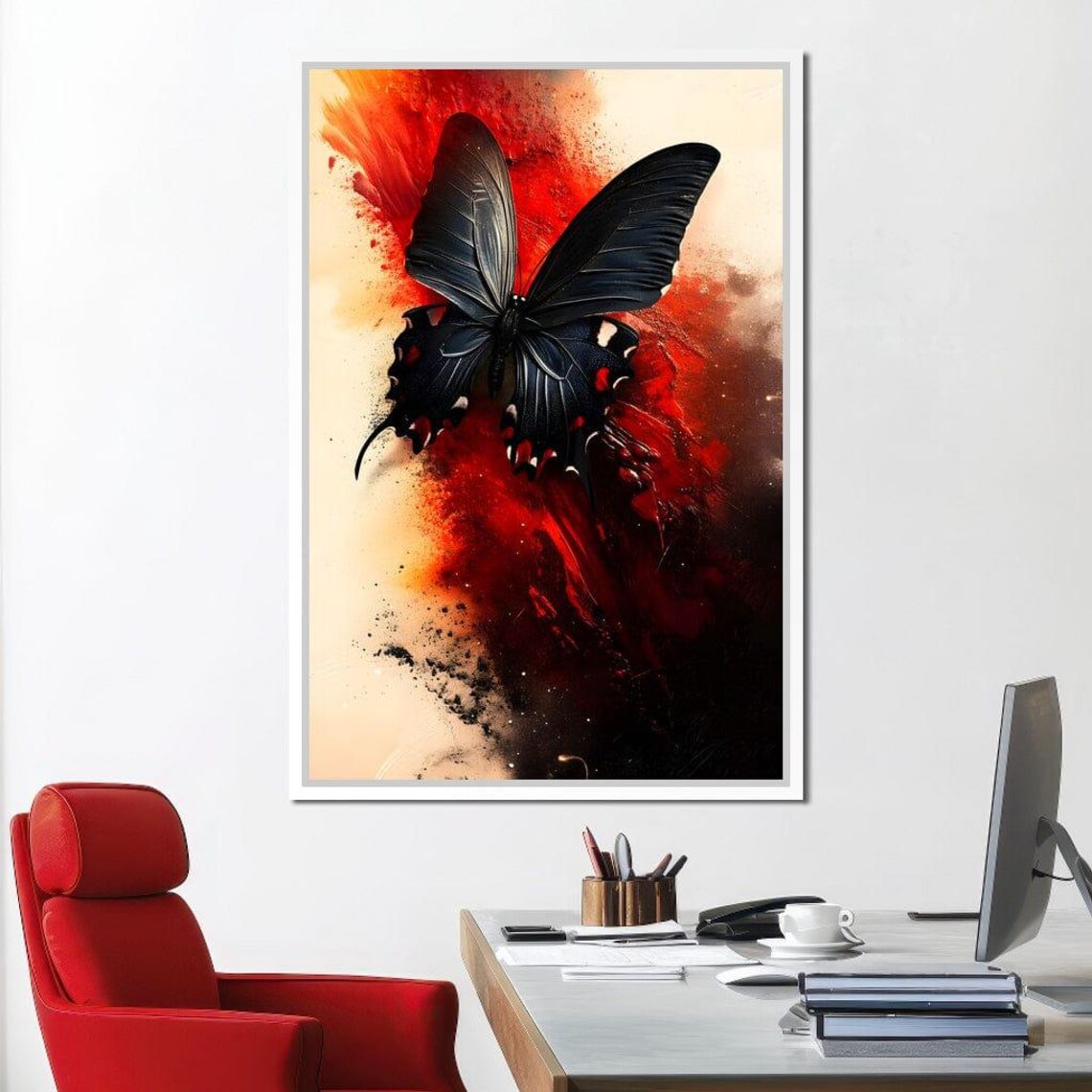Black Butterfly Red Paint Splash Fiery Abstract Background Art Poster - Image 2