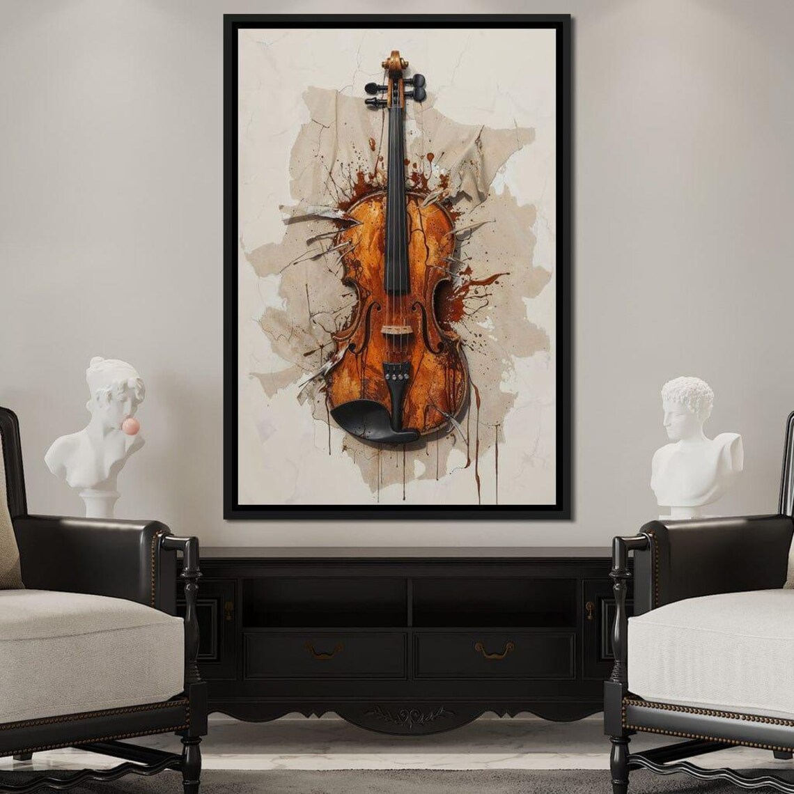 Amber Violin Burst Cracked Plaster Artistic Music Wall Art Poster