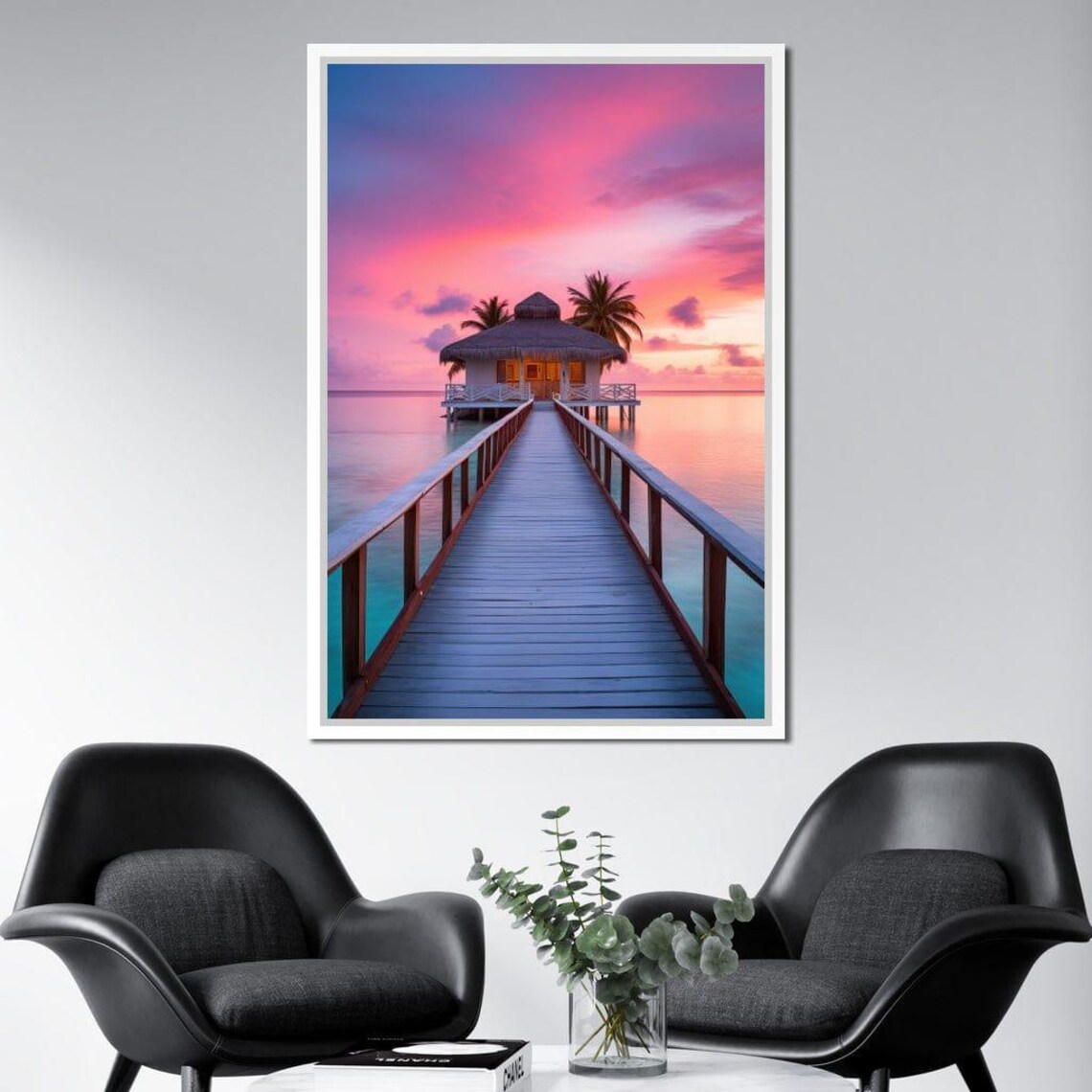 Overwater Bungalow Pink Sunset Tropical Island Escape Travel Poster - Image 4