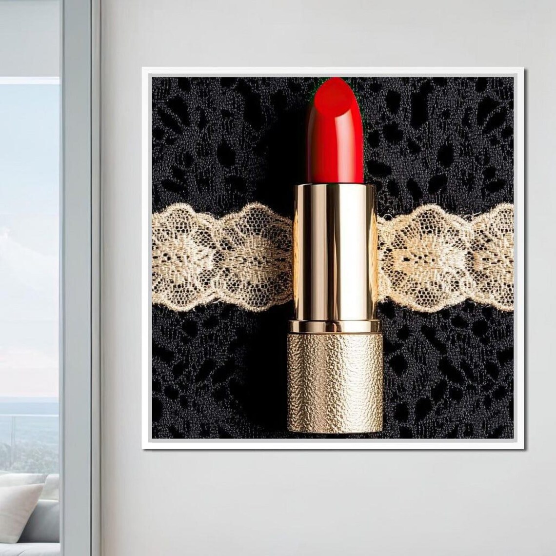 Red Lipstick Gold Case Black Lace Glamour Beauty Vanity Art Poster - Image 3