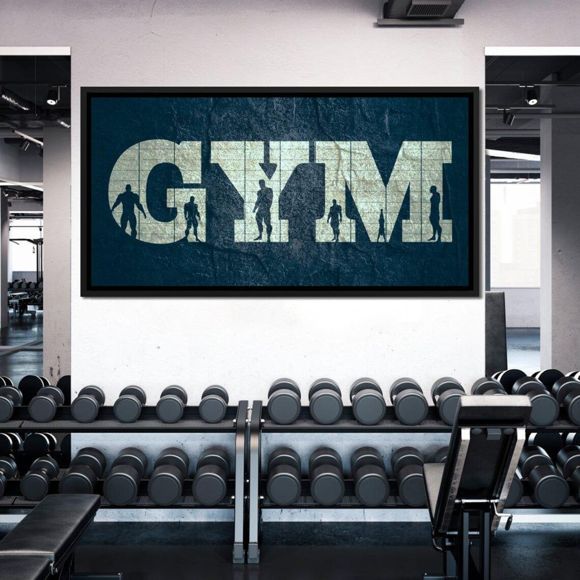 GYM Grunge Letter Silhouette Lifters Dark Blue Fitness Wall Poster