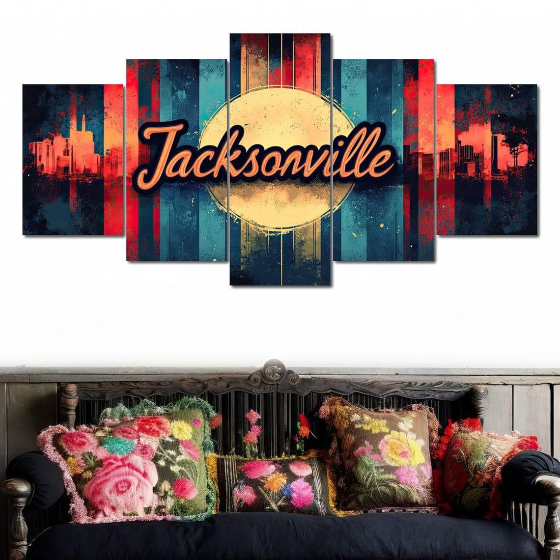 Jacksonville Retro Sunset Skyline Script Typography Multi Panel Print - Image 3