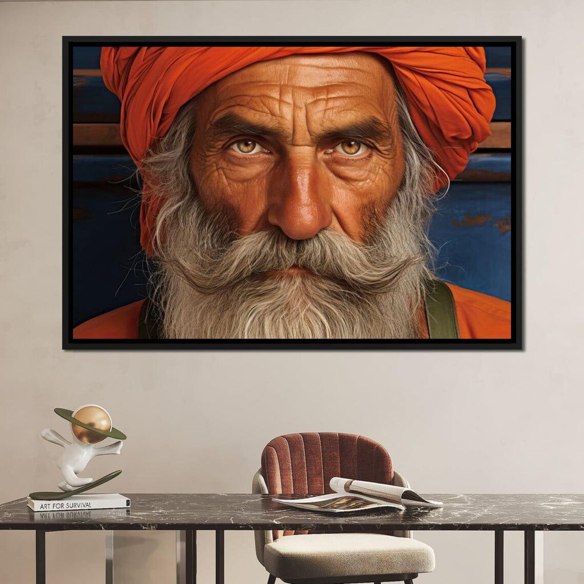 Elder Sikh Man Orange Turban Cultural Portrait Wall Art Print - Image 4
