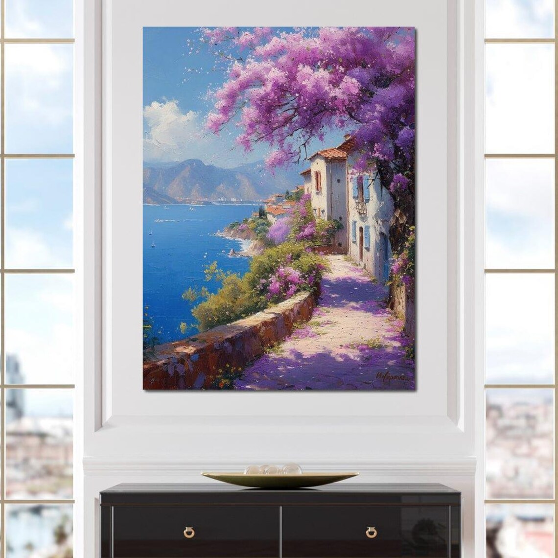 Coastal Bloom Promenade, Mediterranean Art Print - Image 2