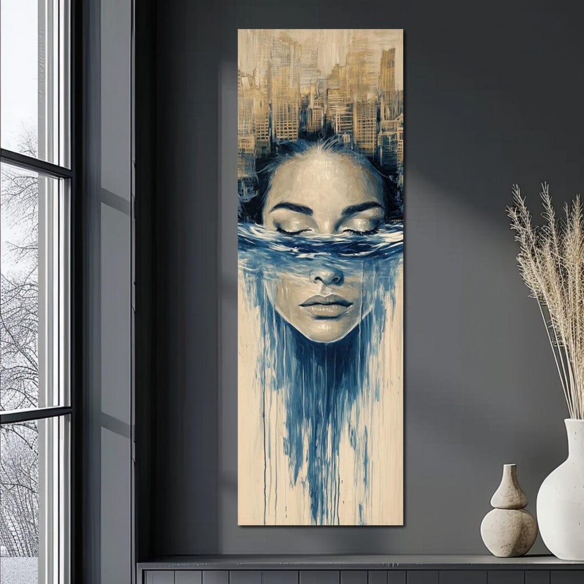 Submerged Woman Face Blue Water City Skyline Surreal Dream Wall Print - Image 3