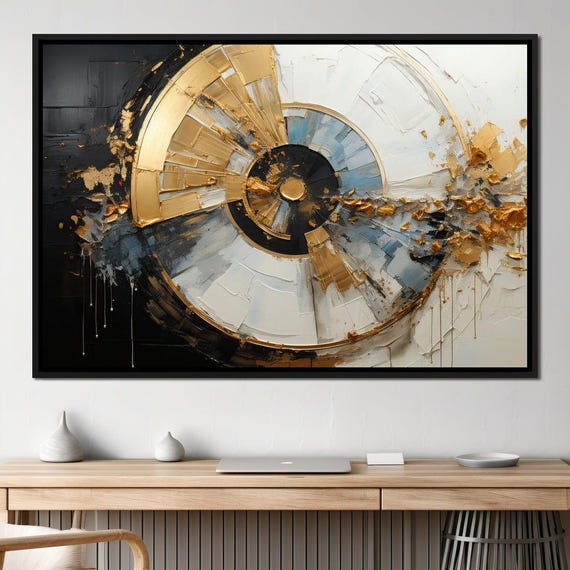 Azure Gold Horizon Fusion Tanni Cylon Modern Wall Art Abstract Gold And Blue Art Geometric Home Decor Print By Nichecanvas