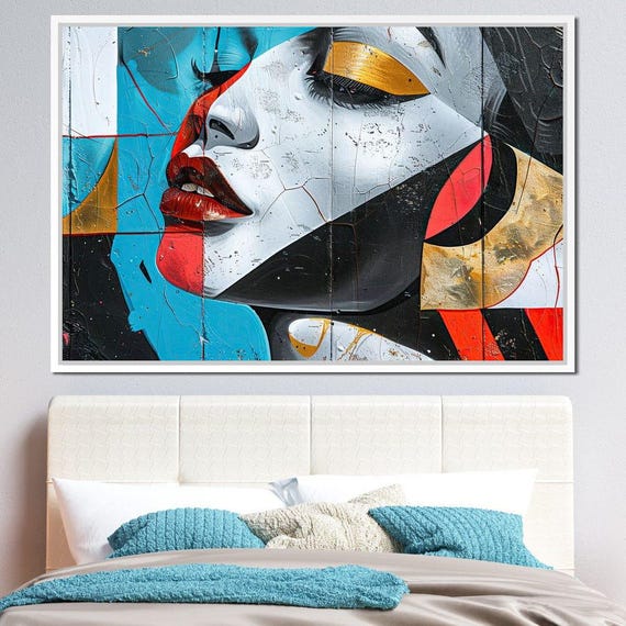 Spectral Siren Melody Modern Abstract Art Female Portrait Bold Colors Oceanic Theme Whimsical Decor By Nichecanvas